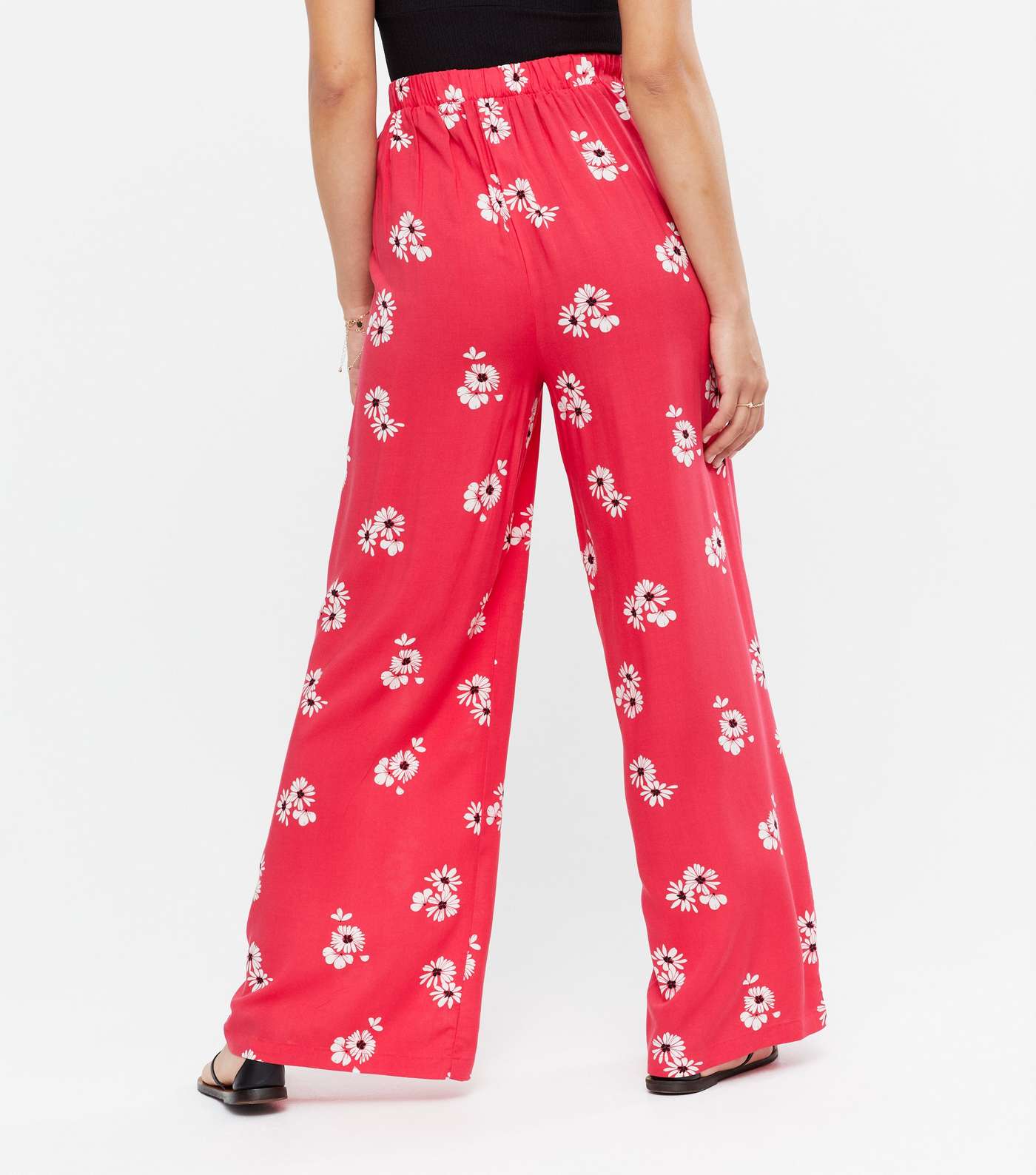Red Floral High Waist Wide Leg Trousers Image 4