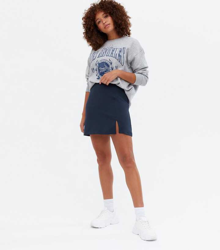 Navy Split Front Mini Skirt