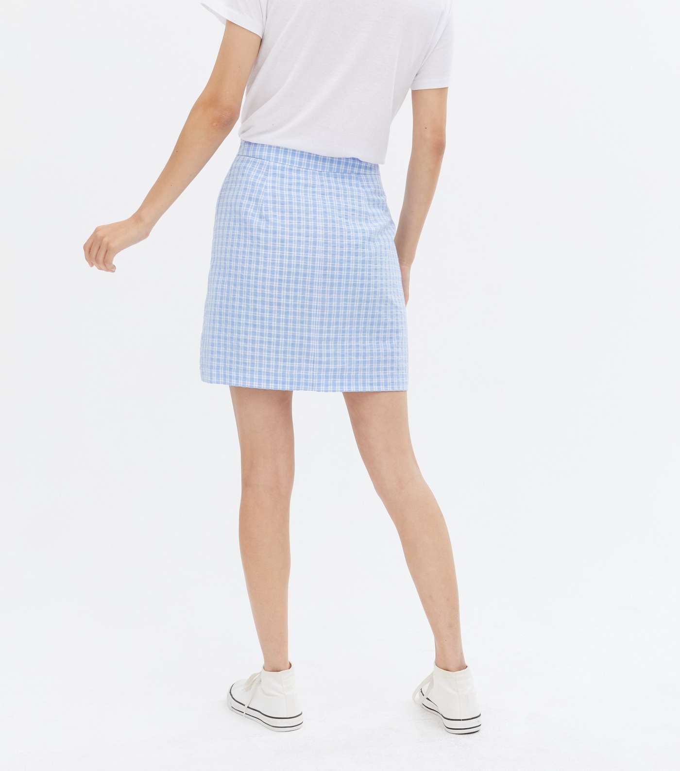 Blue Check High Waist Split Hem Mini Skirt Image 4