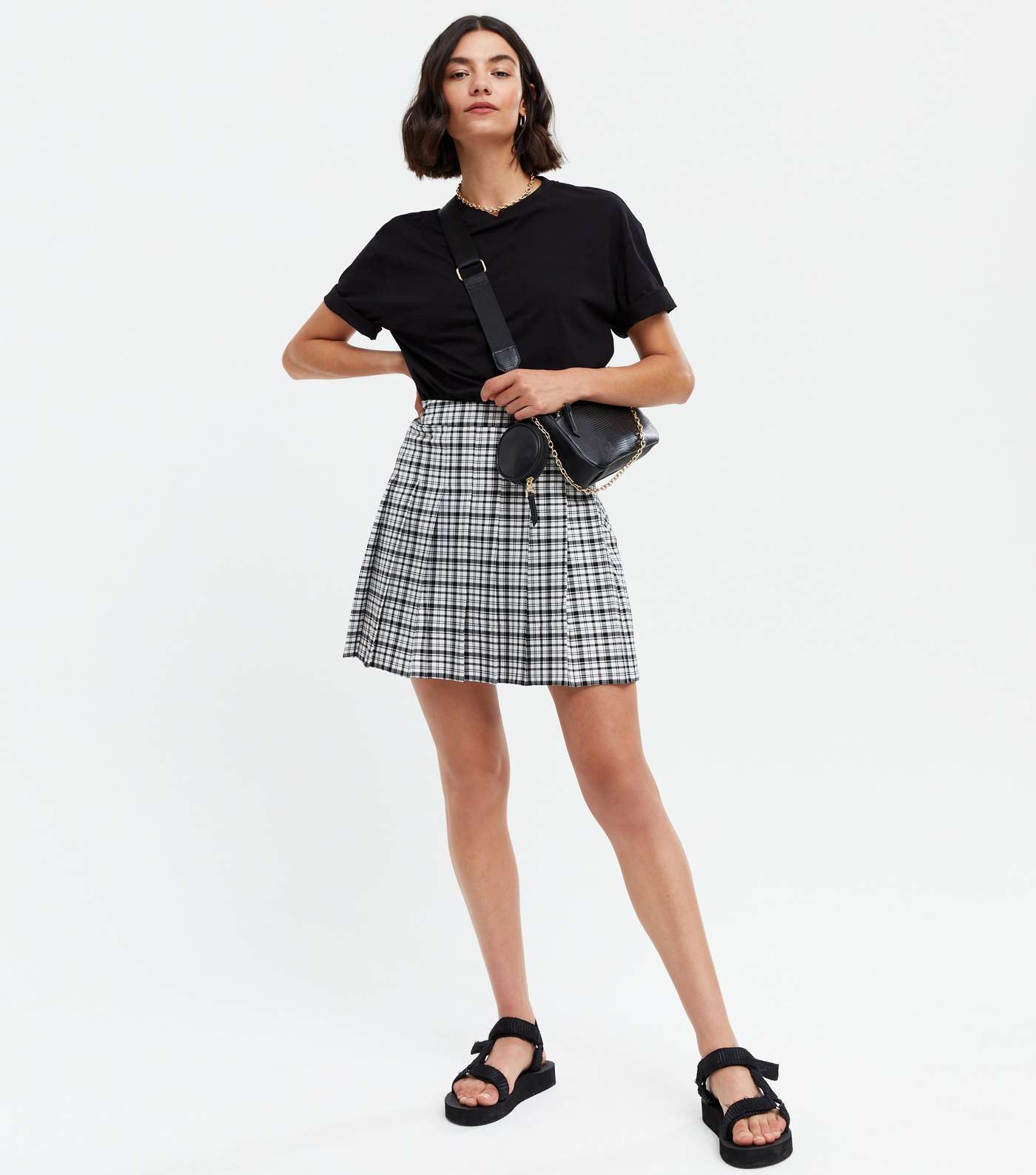 Black Check Pleated Tennis Skirt