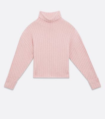 pink ribbed polo neck jumper