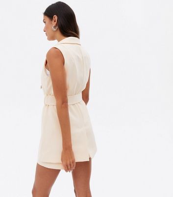 Click to view product details and reviews for Stone Belted Button Front Sleeveless Blazer New Look.