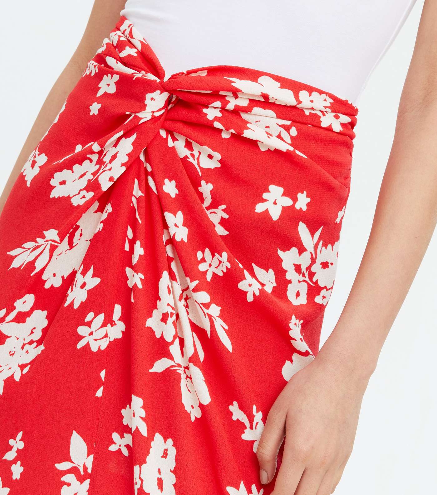 Red Floral Knot Front Midi Skirt  Image 3