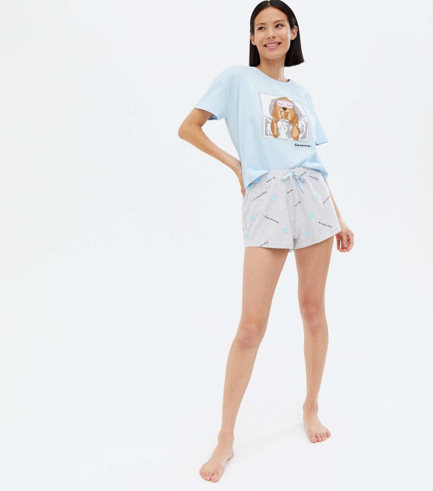 Blue Short Pyjama Set with Dog Dreaming Logo