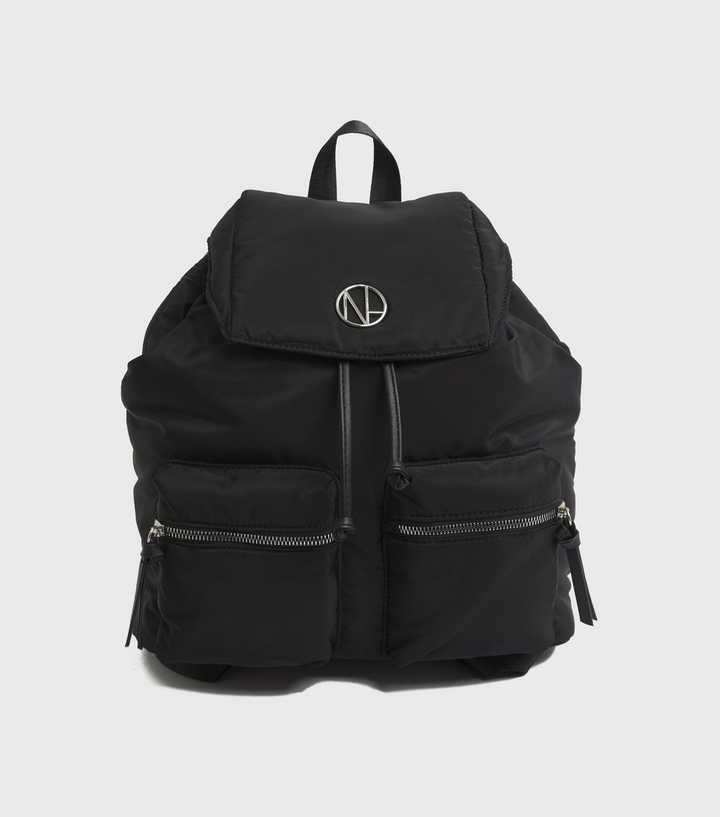 Black Drawstring Logo Backpack