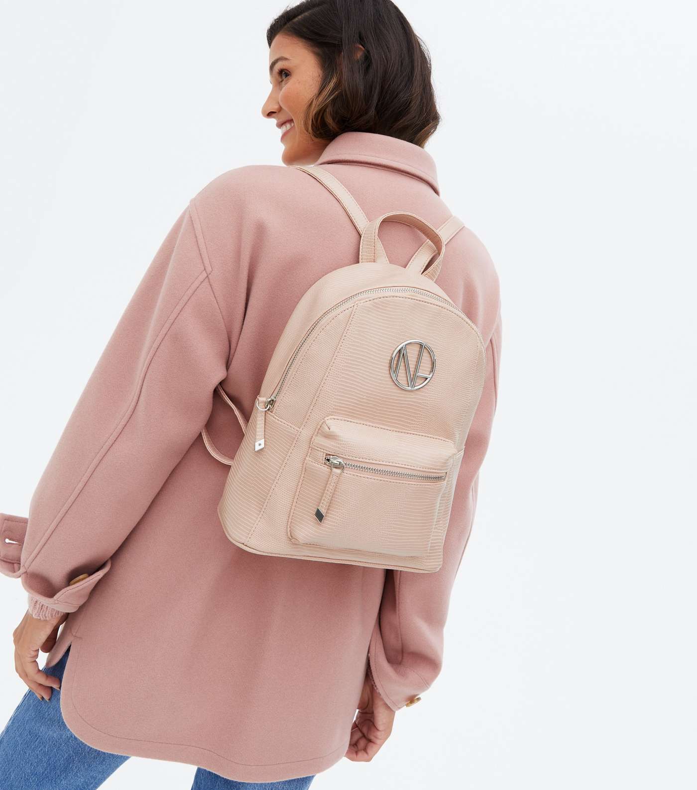 Pale Pink Leather-Look NL Logo Backpack Image 2