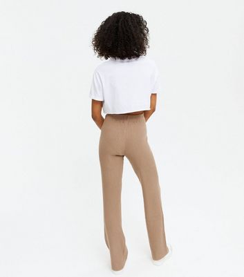 NA-KD Stone Rib Knit Trousers | New Look
