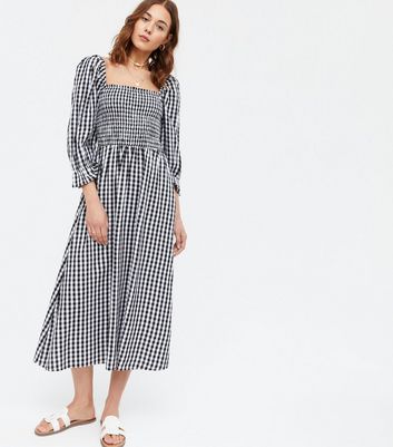 square neck gingham dress
