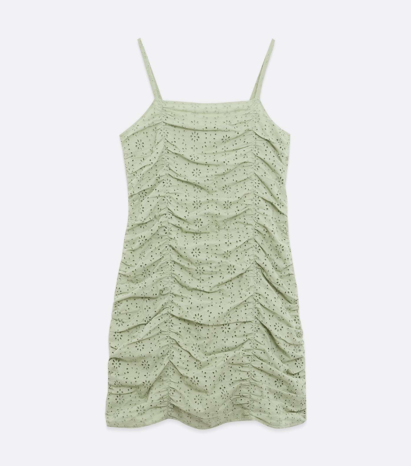 Pink Vanilla Light Green Broderie Ruched Mini Bodycon Dress Image 5