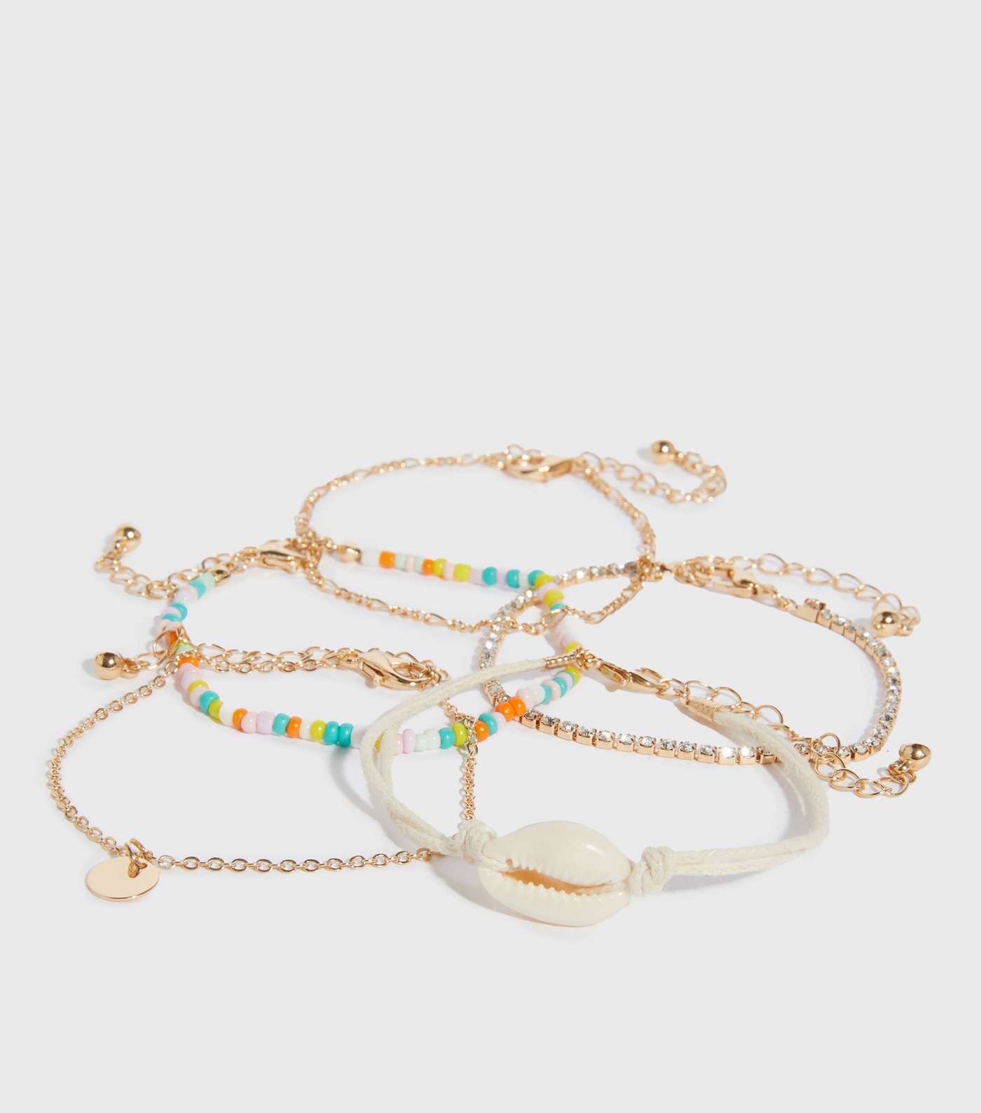 5 Pack Multicoloured Beaded Shell Bracelets
