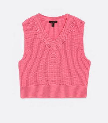 Sleeveless Sweater Sweater Vest New Look Bright Pink Ribbed Knit