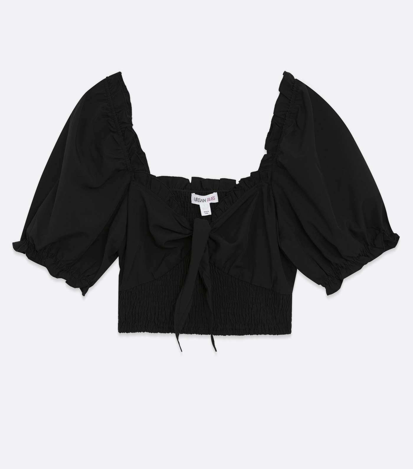 Urban Bliss Curves Black Shirred Tie Front Crop Top Image 5