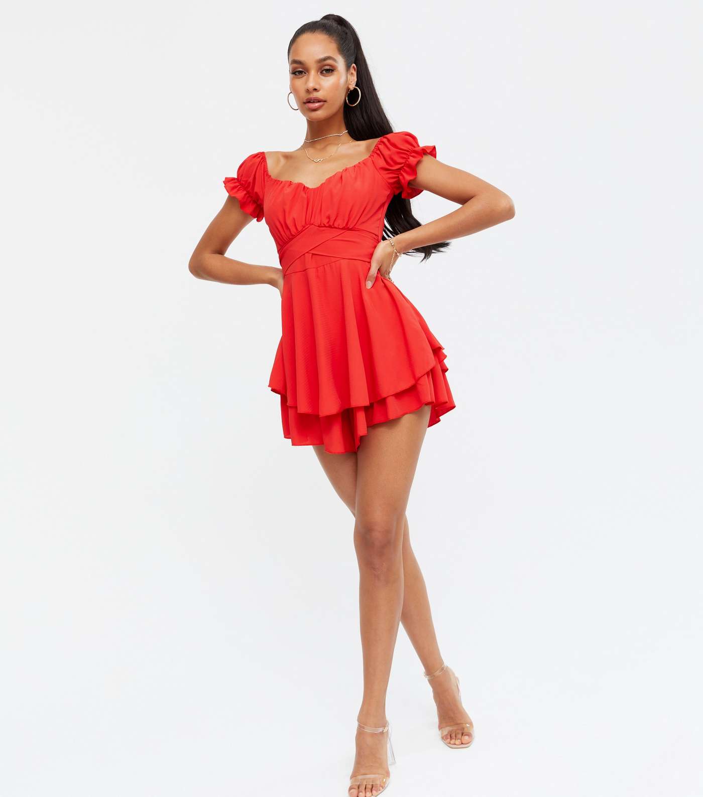 QUIZ Red Tie Back Bustier Playsuit Image 2