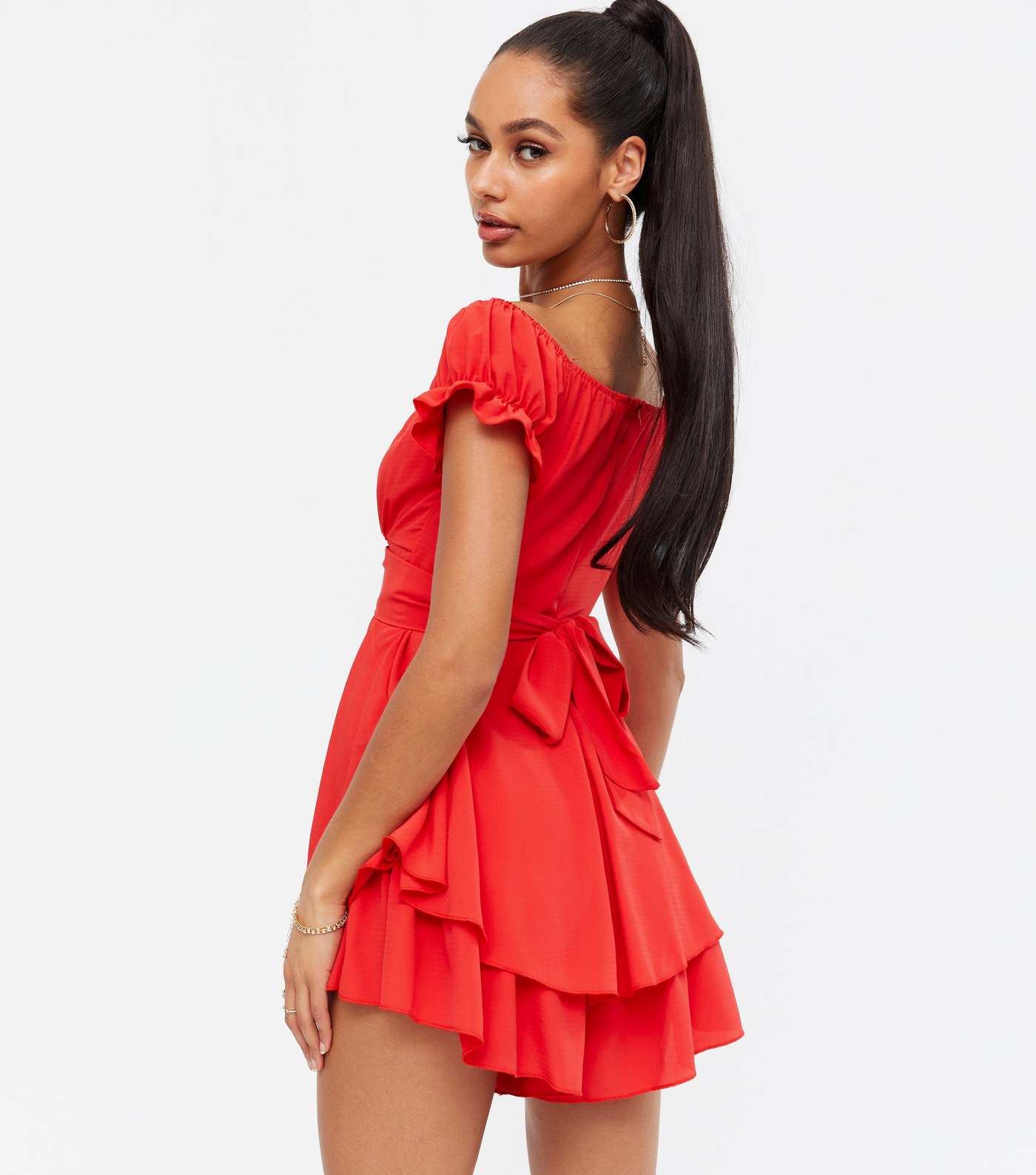 QUIZ Red Tie Back Bustier Playsuit Image 4