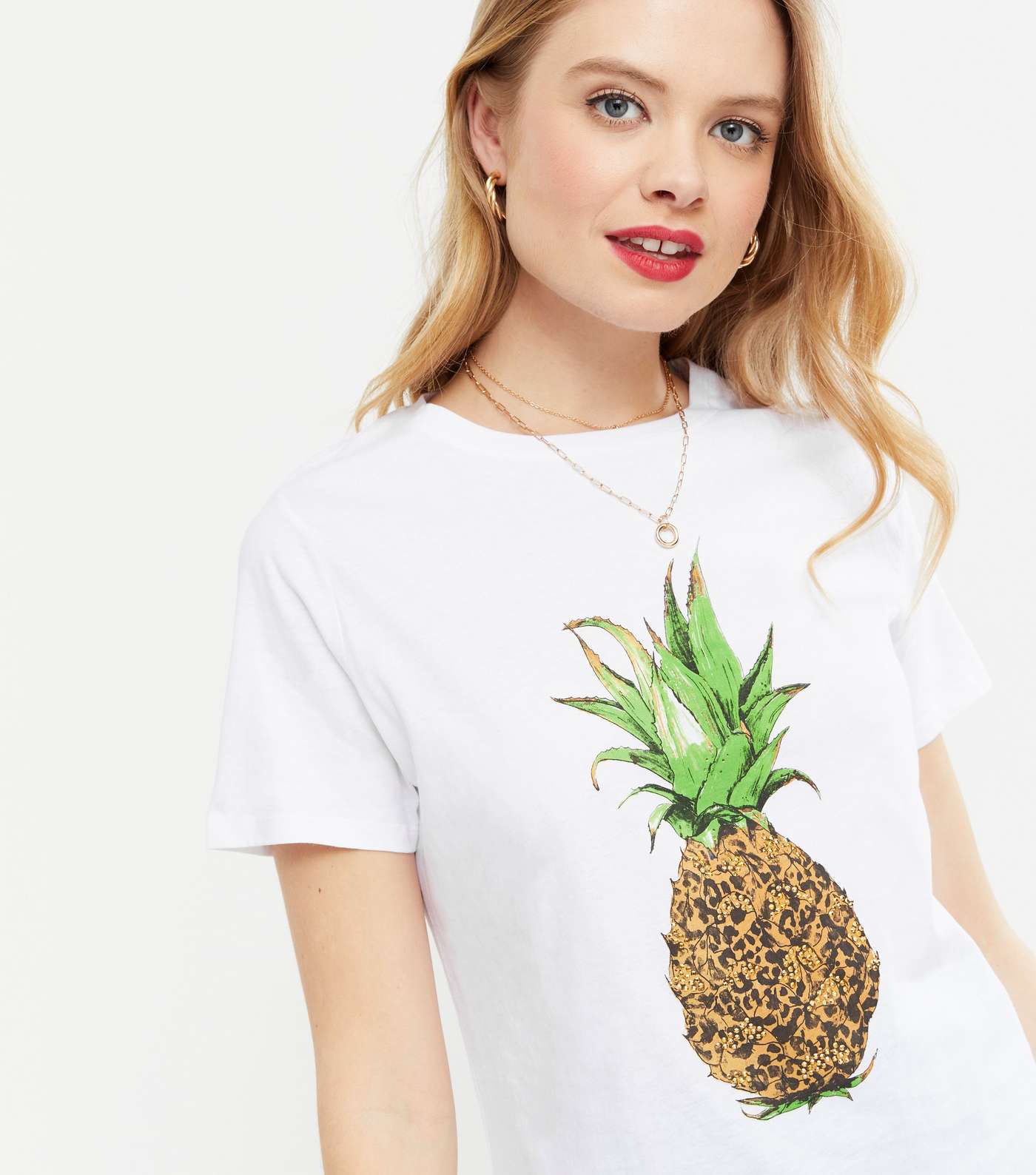 White Pineapple Print T-Shirt Image 3