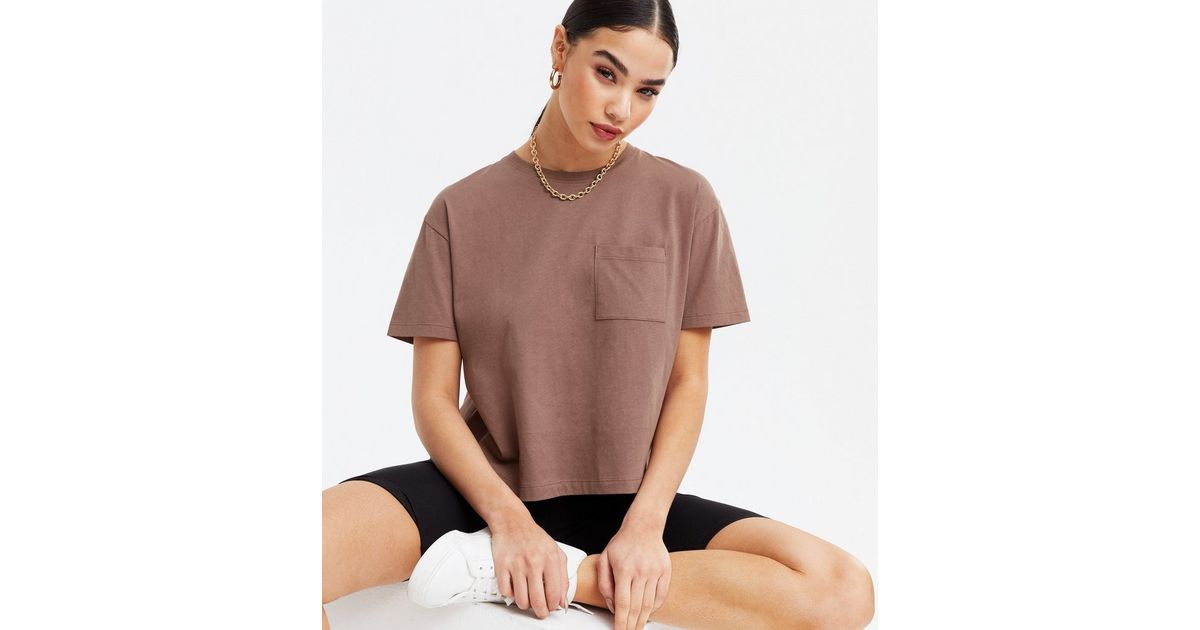 Poster Girl Scarlett Tee Flocked Mesh Fitted T-Shirt in Brown