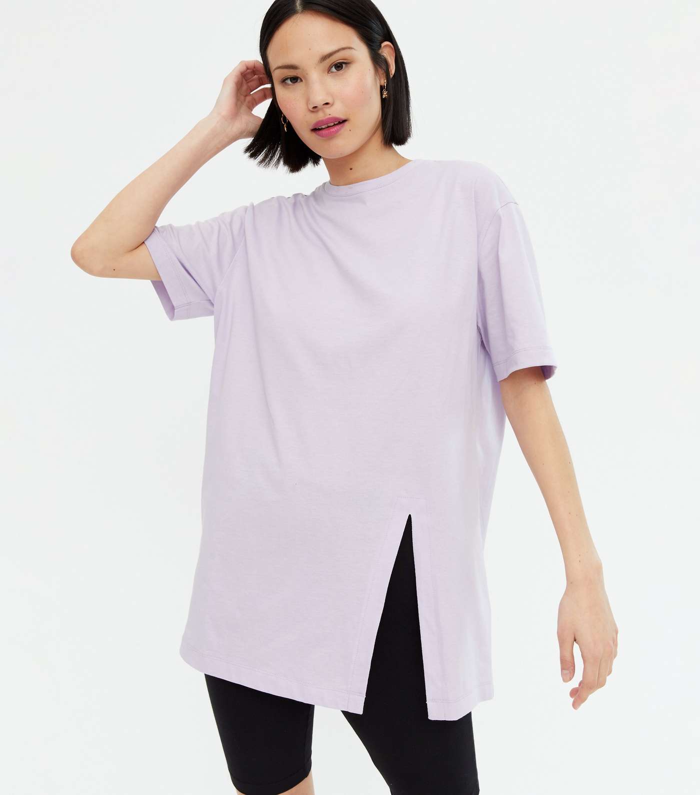 Lilac Split Hem Oversized T-Shirt
