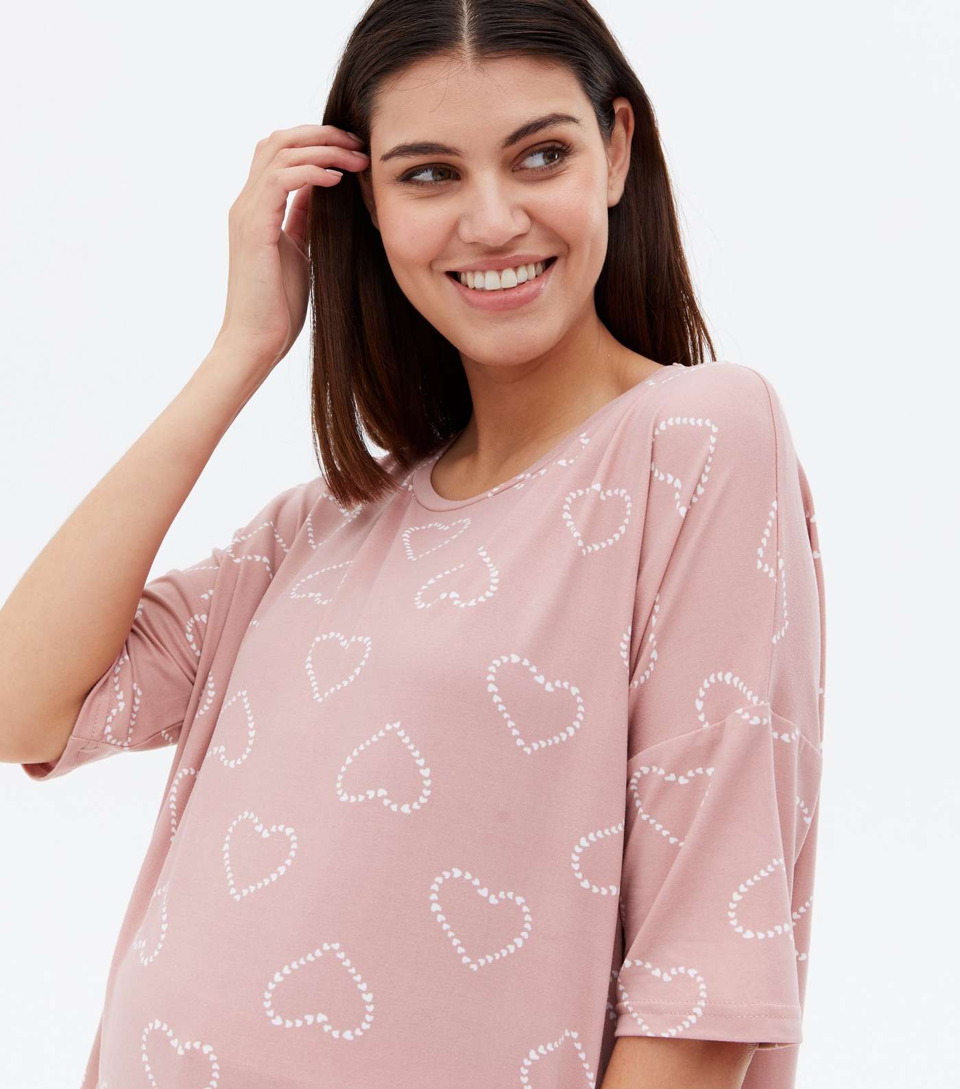 Maternity Pink Legging Pyjama Set with Heart Print Image 2