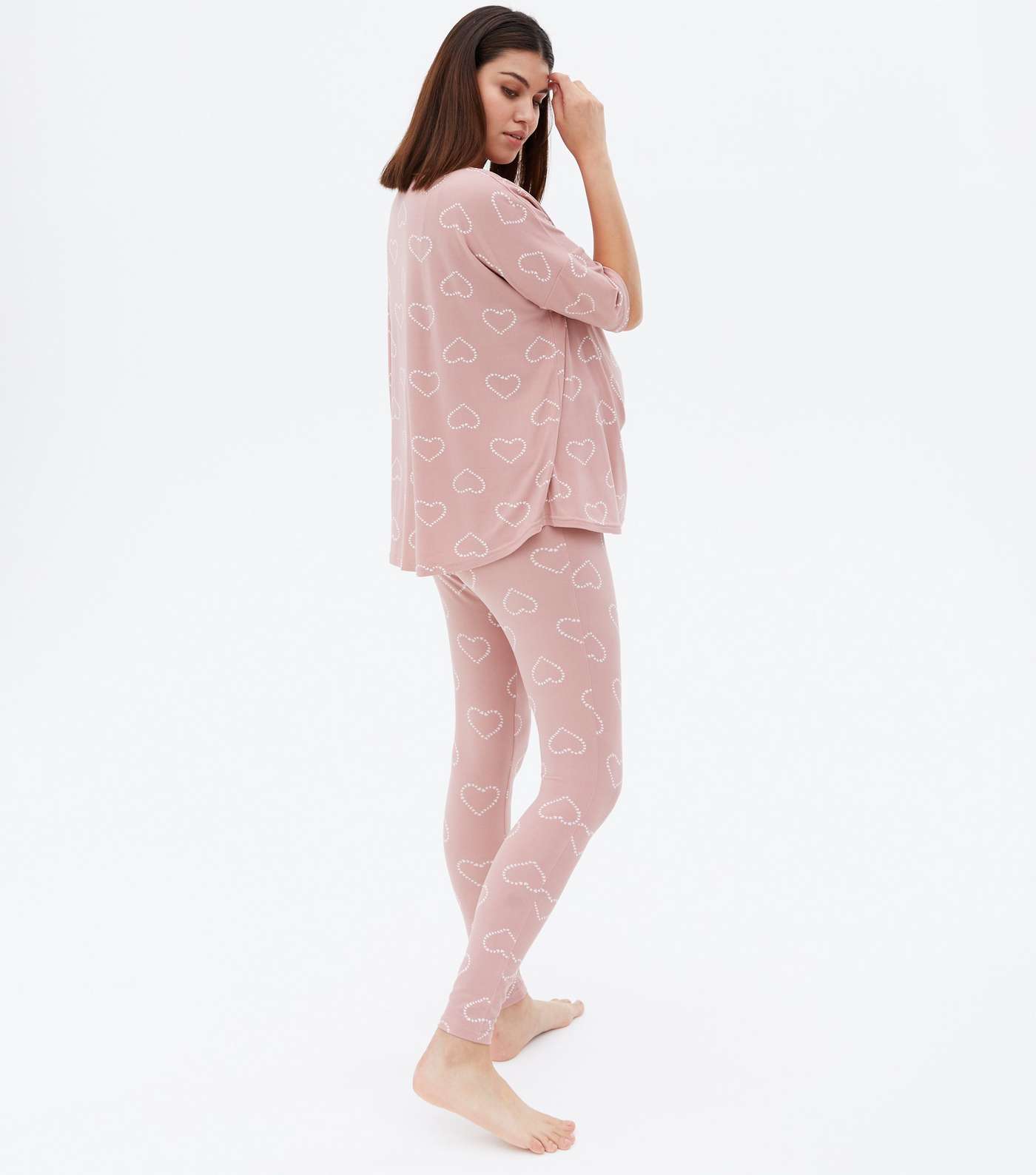 Maternity Pink Legging Pyjama Set with Heart Print Image 4