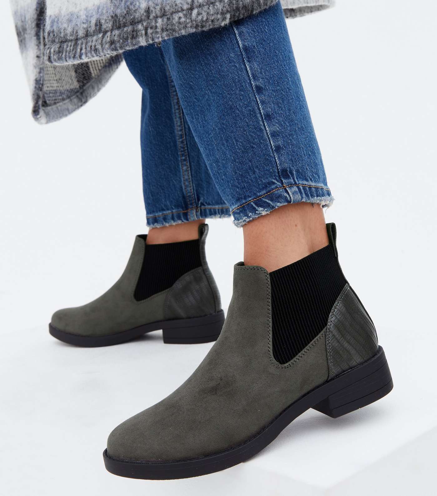 Grey Suedette Elasticated Chelsea Boots Image 2