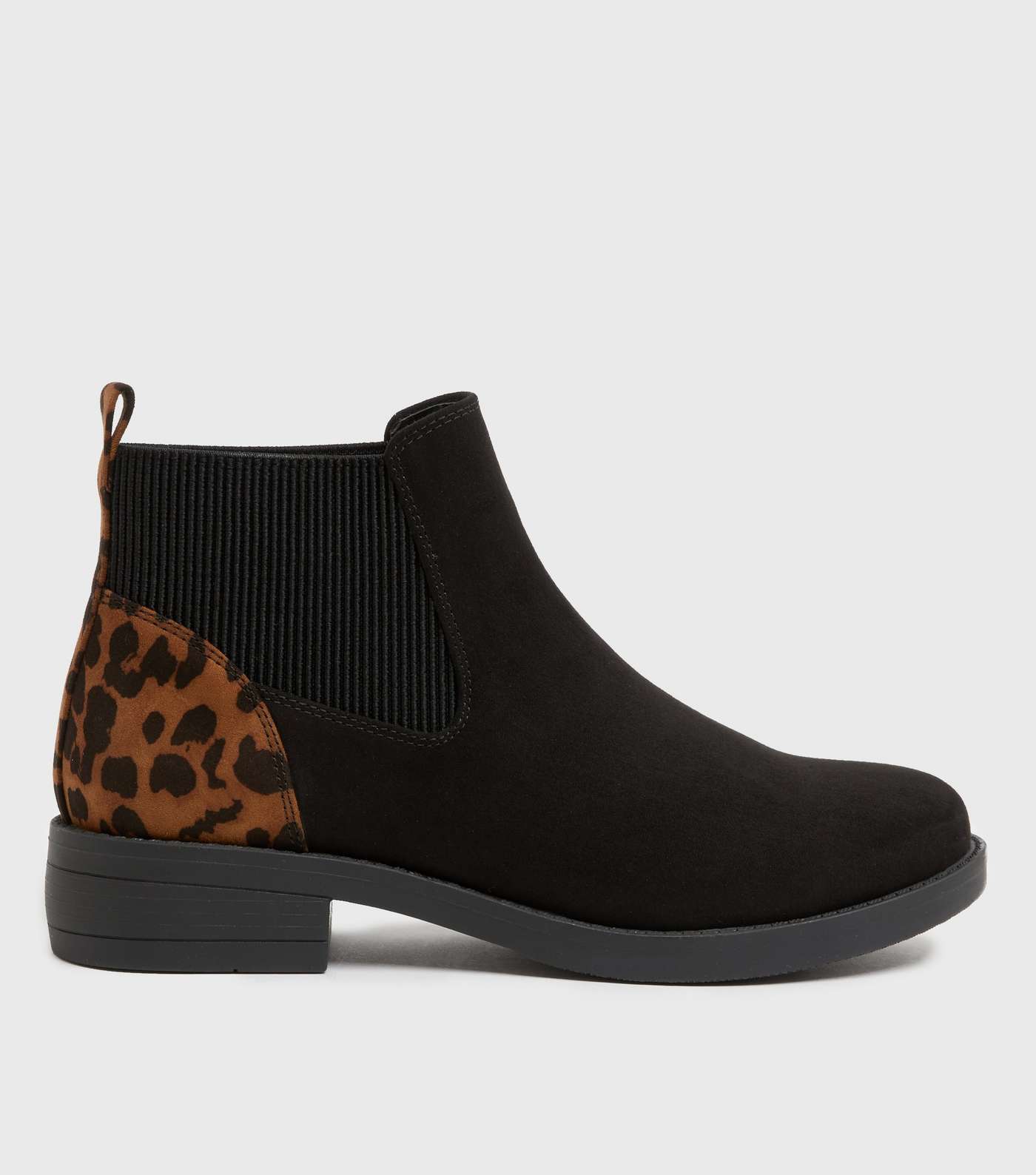 Black Leopard Print Suedette Elasticated Chelsea Boots