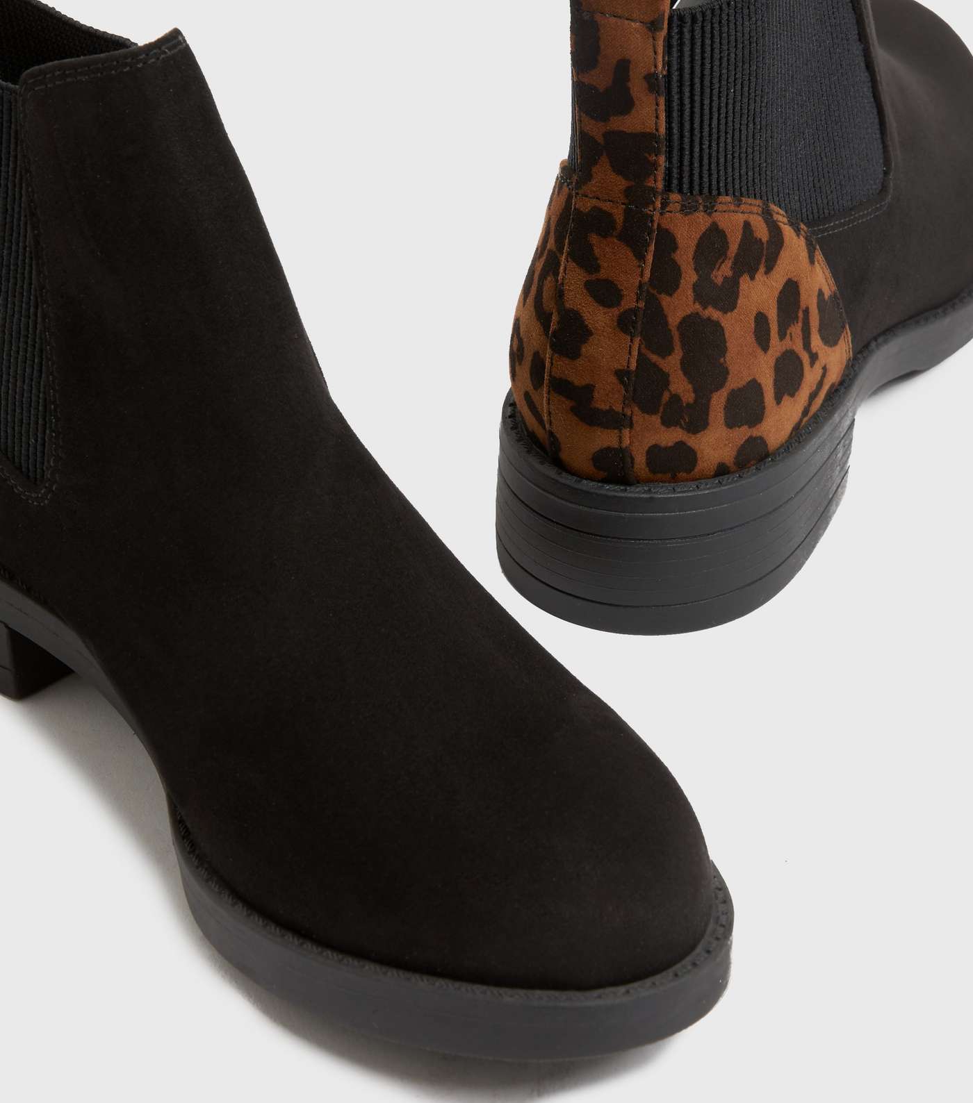 Black Leopard Print Suedette Elasticated Chelsea Boots Image 3