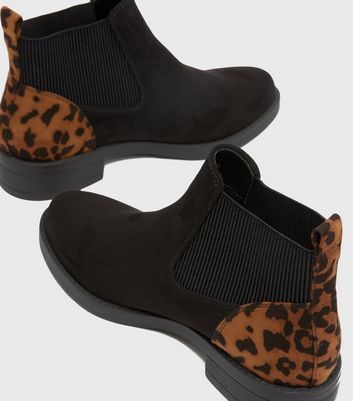 shop for Black Leopard Print Suedette Elasticated Chelsea Boots New Look Vegan at Shopo