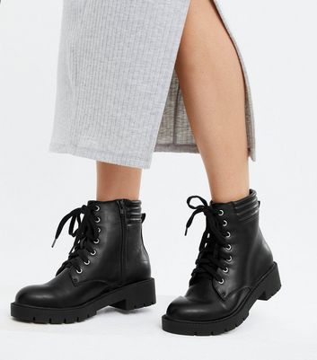 Click to view product details and reviews for Black Padded Lace Up Chunky Ankle Boots New Look Vegan.