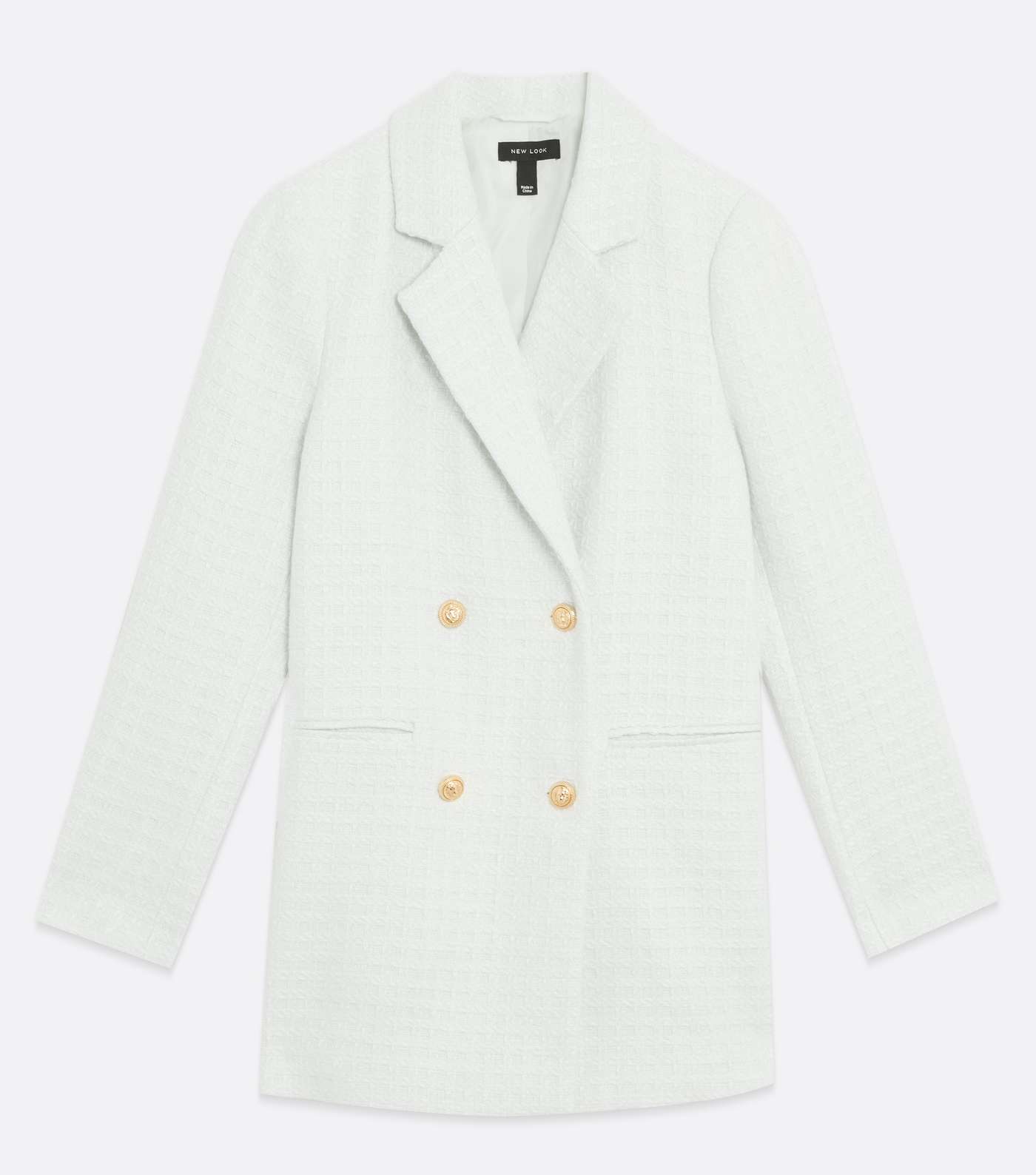 Off White Bouclé Double Breasted Long Blazer Image 5