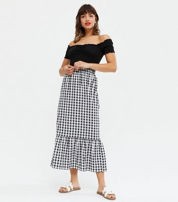 Black gingham 2025 midi skirt