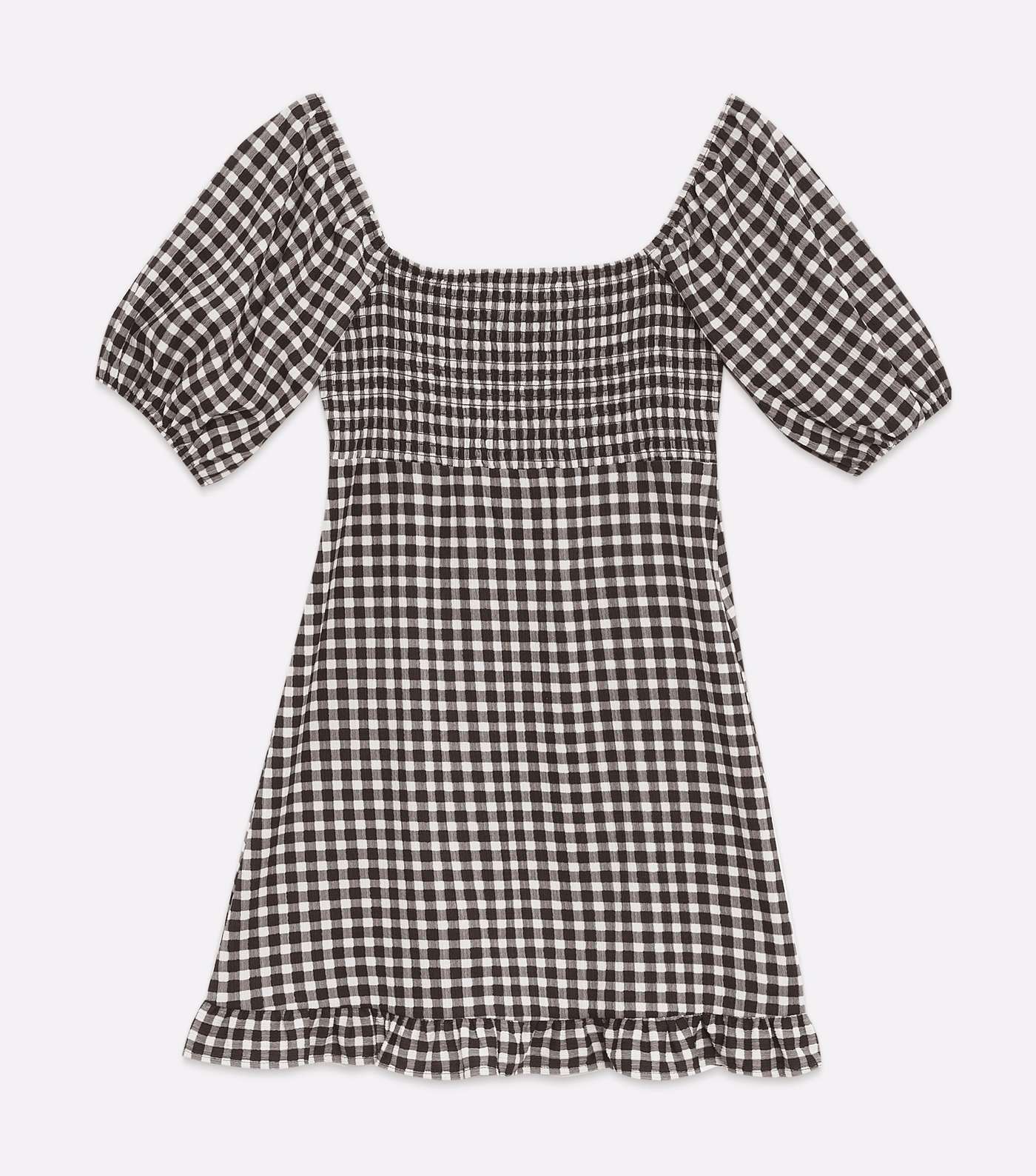 Black Gingham Crinkle Shirred Mini Dress Image 5