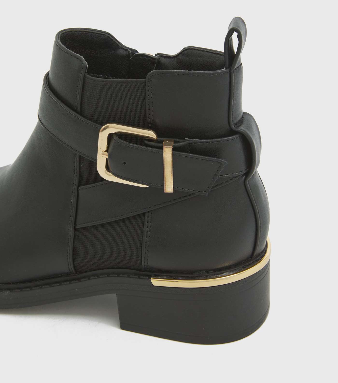 Wide Fit Black Leather-Look Buckle Ankle Boots Image 4