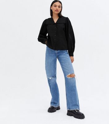 Click to view product details and reviews for Black Frill Collar Broderie Sleeve Shirt New Look. Click to view product details and reviews for Black Frill Collar Broderie Sleeve Shirt New Look.