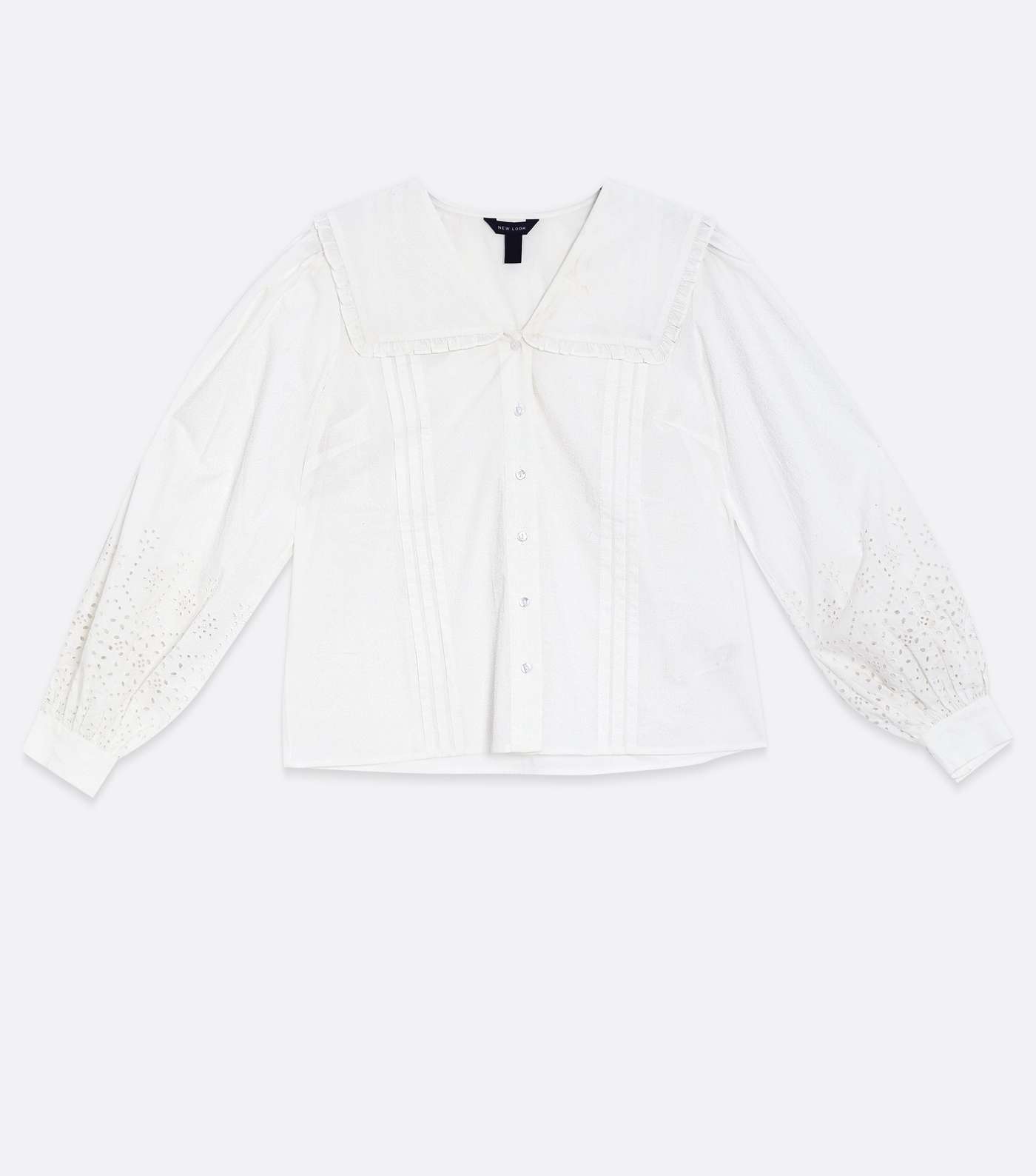 Off White Frill Collar Broderie Sleeve Shirt Image 5
