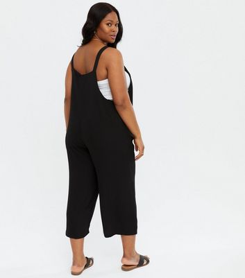 black cropped dungaree jumpsuit