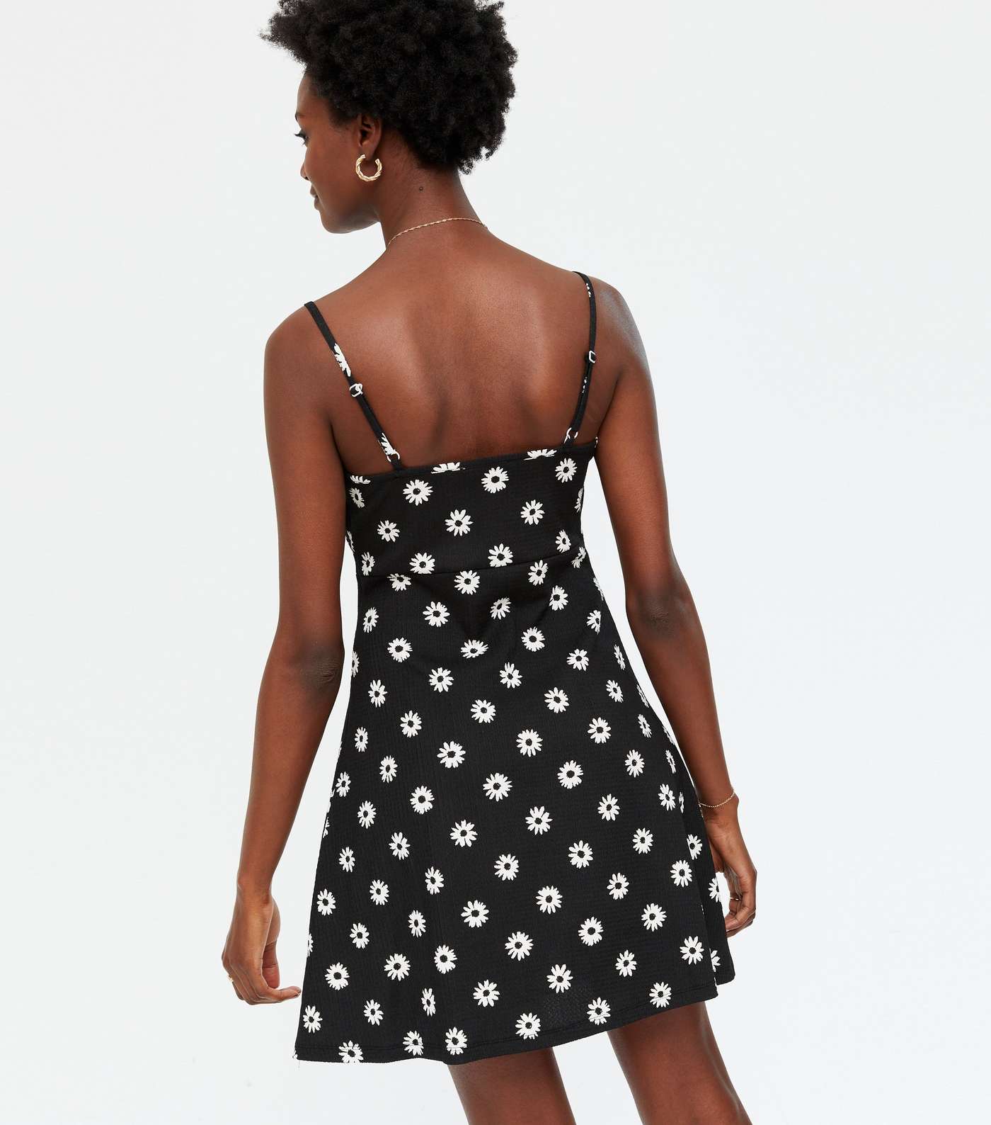 Black Floral Ruched Strappy Mini Dress Image 4