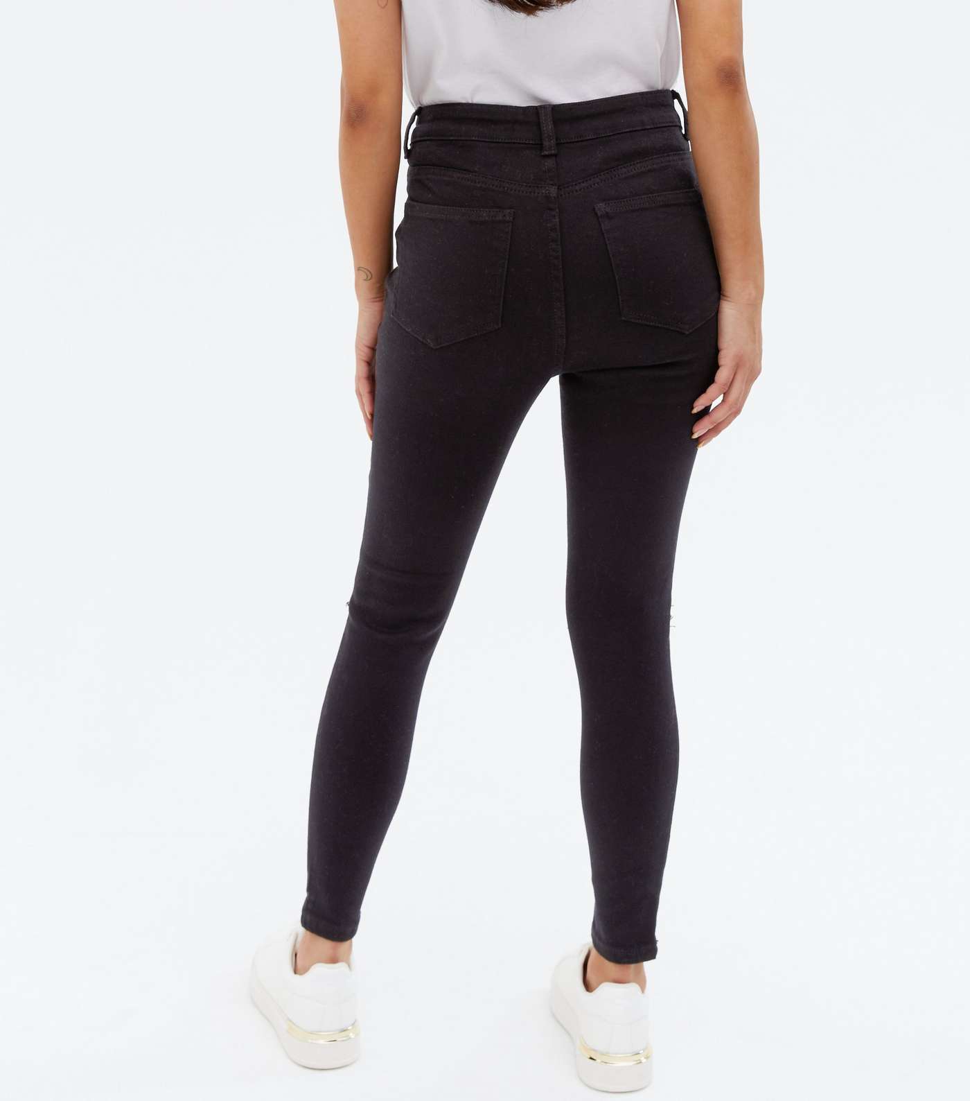 Petite Black Ripped High Waist Hallie Super Skinny Jeans Image 4