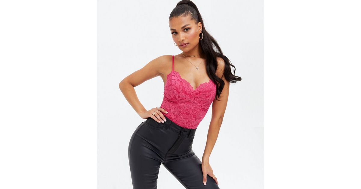 Missguided lace bodysuit in pink