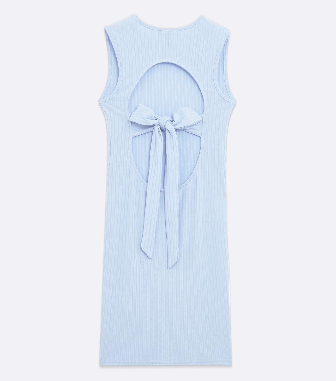Pale Blue Ribbed Open Tie Back Bodycon Dress Image 6