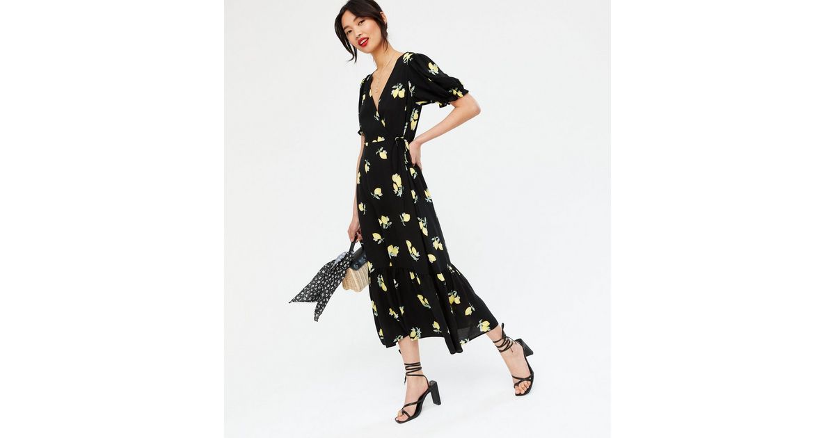 Black Lemon Tiered Wrap Midi Dress | New Look