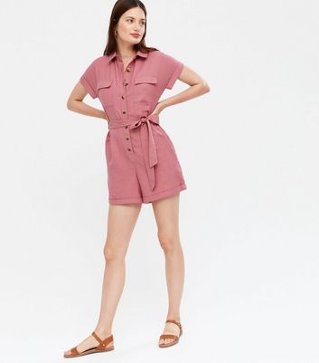 Mid Pink Short Sleeve Belted Playsuit 