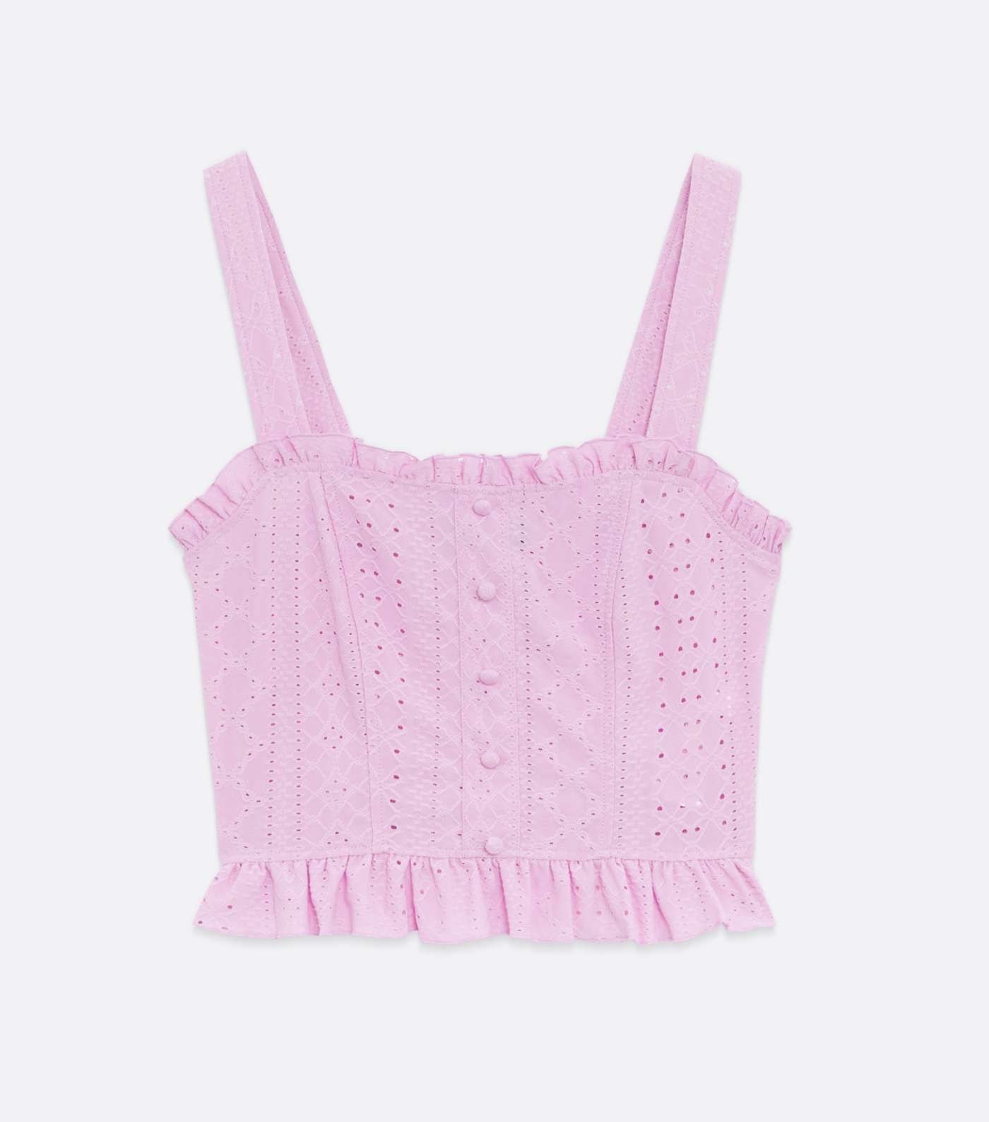 Lilac Broderie Button Front Frill Crop Cami Image 5
