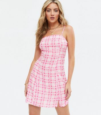 Pink checkered dress sale