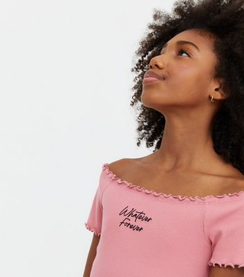 Girls Pink Ribbed Jersey Logo Bardot 