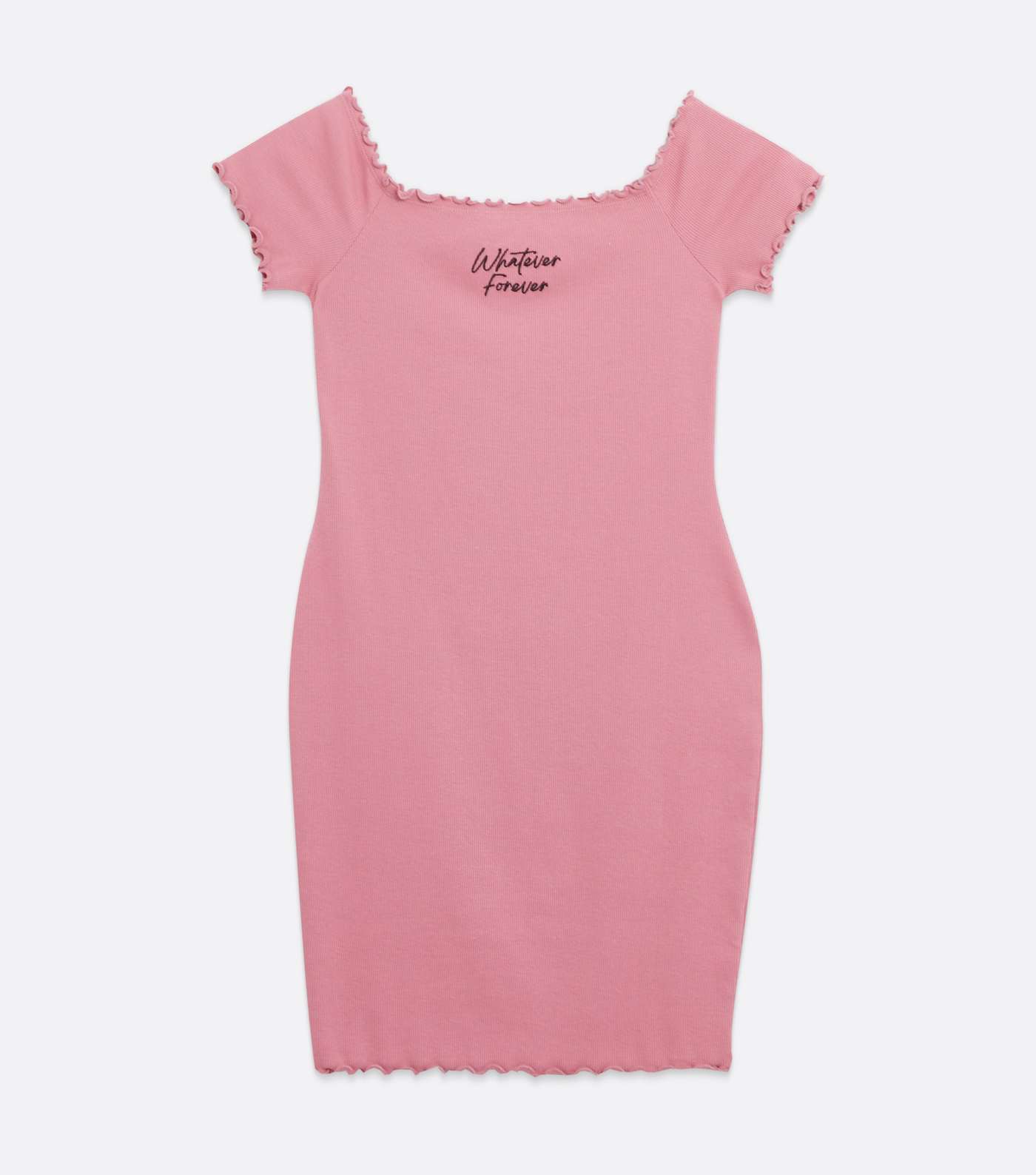 Girls Pink Ribbed Jersey Logo Bardot Dress Image 5