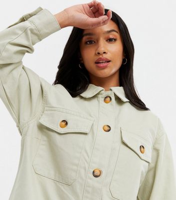 Green Button Up Cotton Shacket 