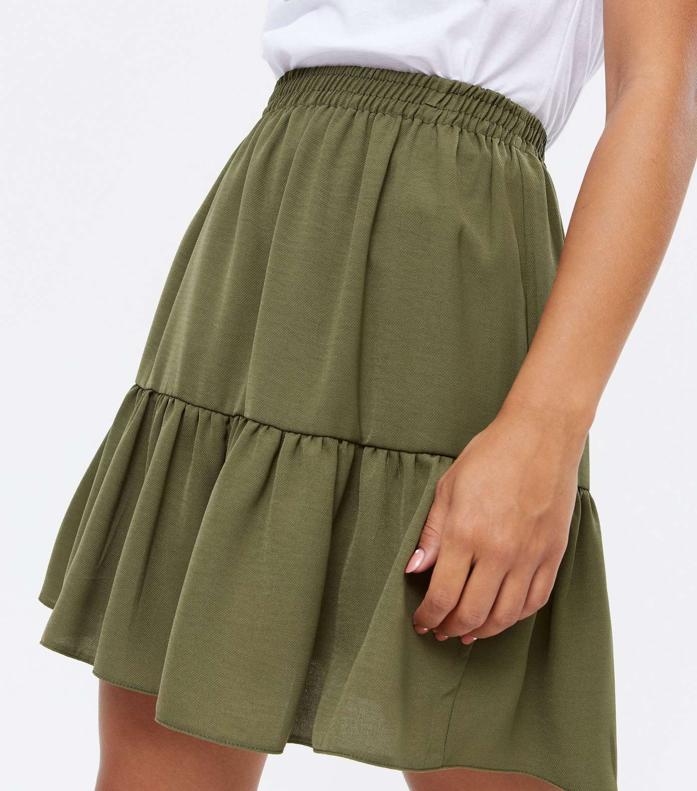 Olive Herringbone Tiered Mini Skirt  Image 3