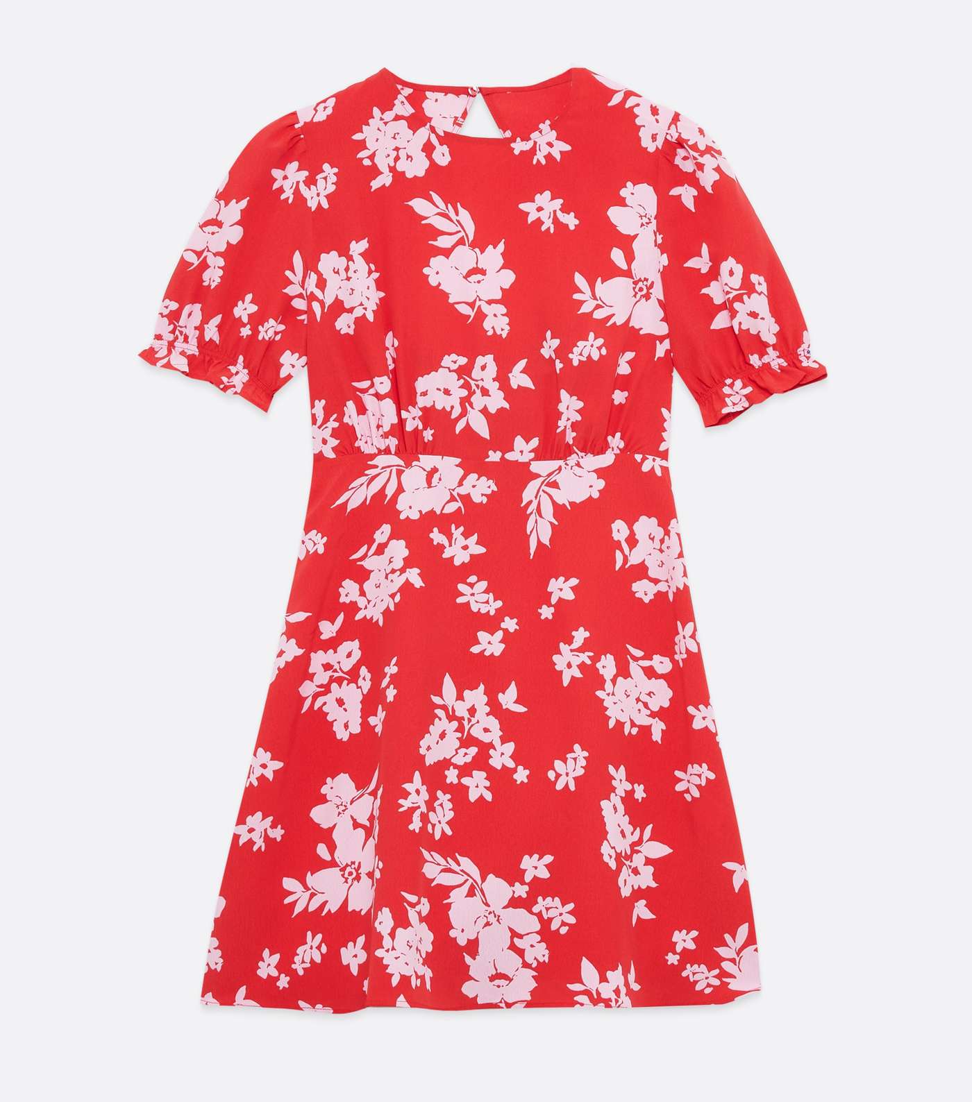 Red Floral Puff Sleeve Open Back Mini Dress Image 5