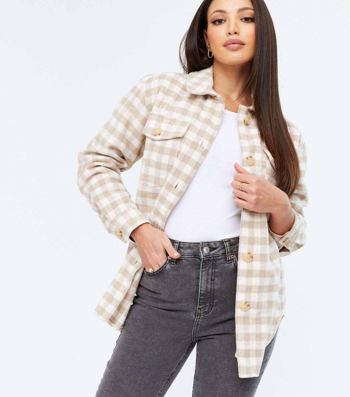 Tall Off White Gingham Shacket