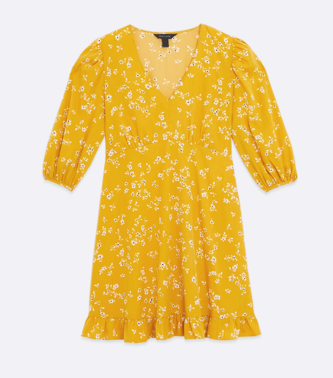 Yellow Floral Frill Mini Dress Image 5